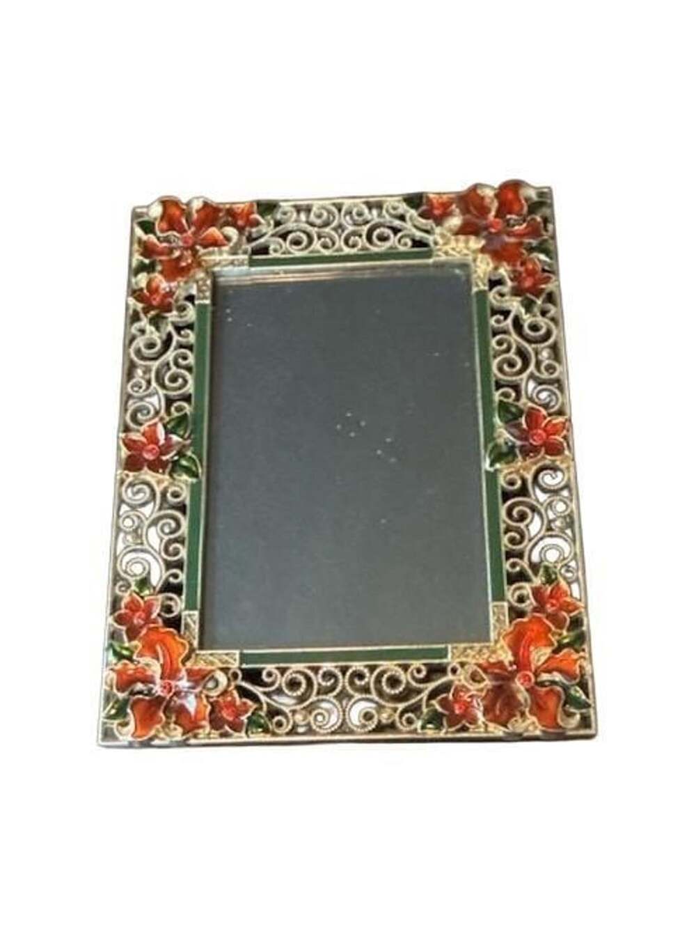 Ornate Gold Metal Enamel Floral Rhinestone Picture Frame for 4x6 photo